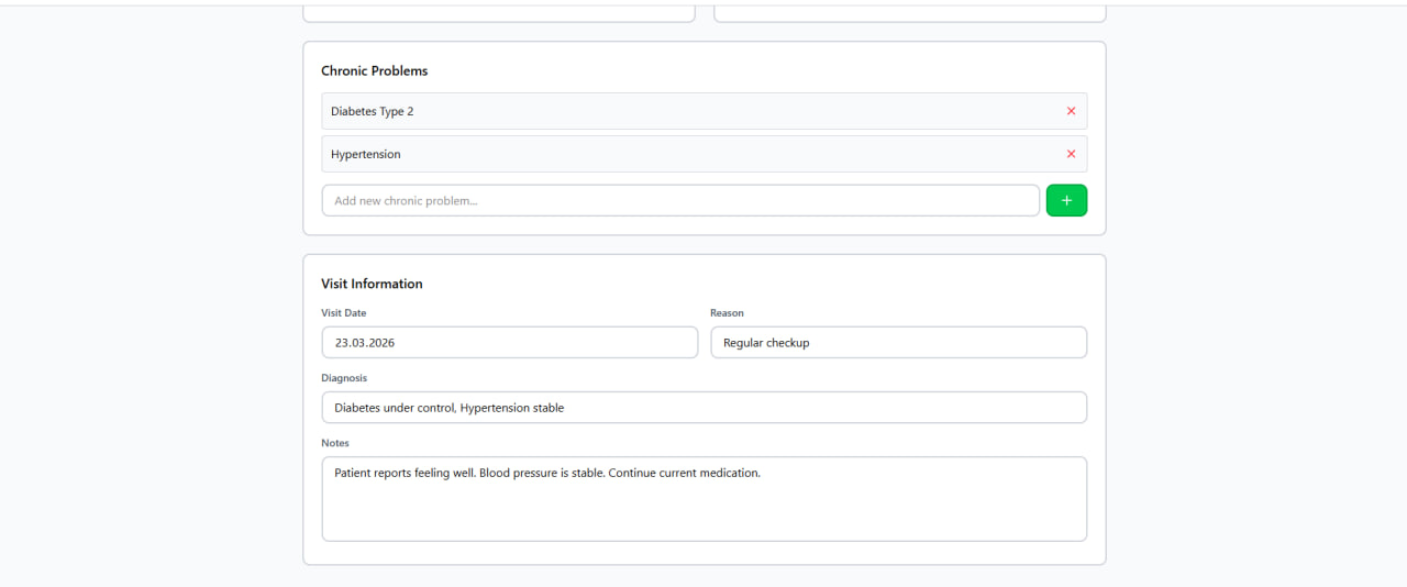 Edit patient record bottom section wireframe