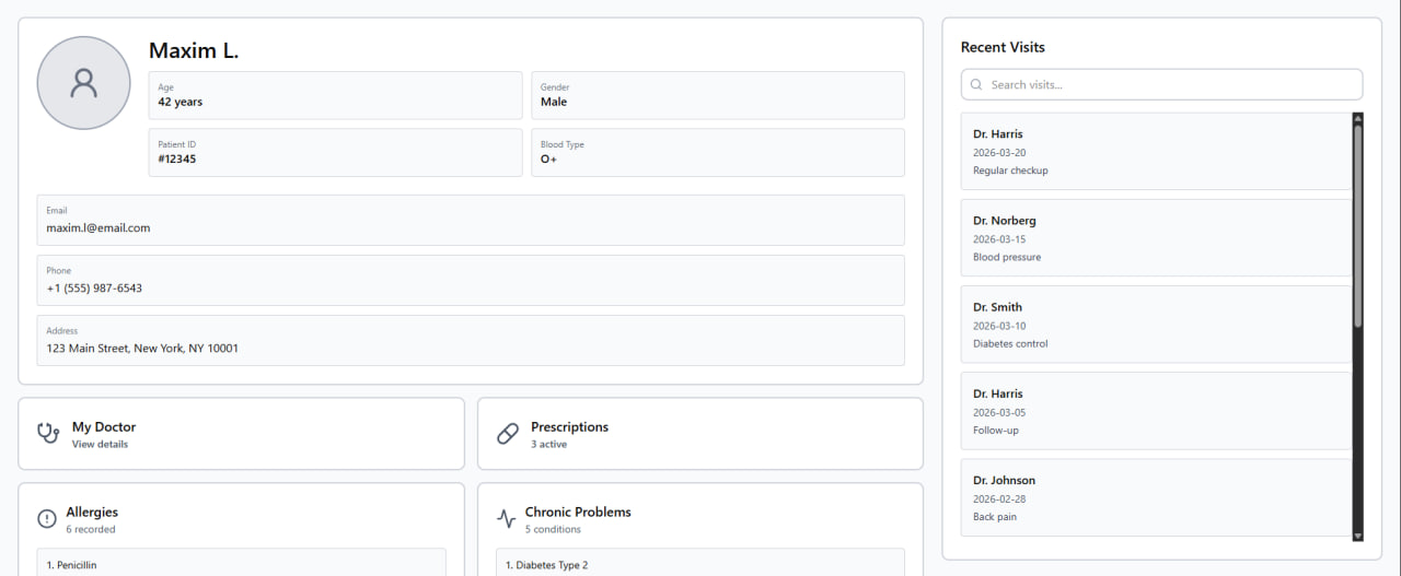 Patient dashboard wireframe